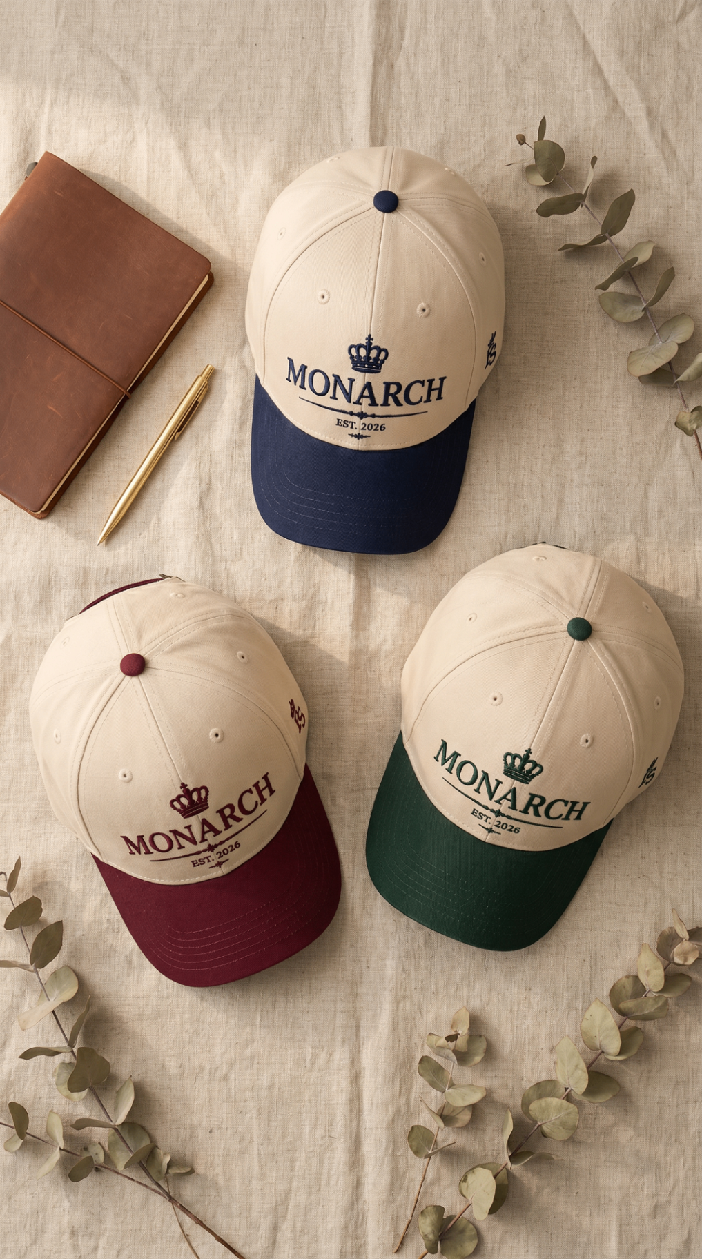 MONARCH collection — Deep Green, Wine Red and Navy Blue caps